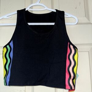 Black Crop Top with Colorful Stripes